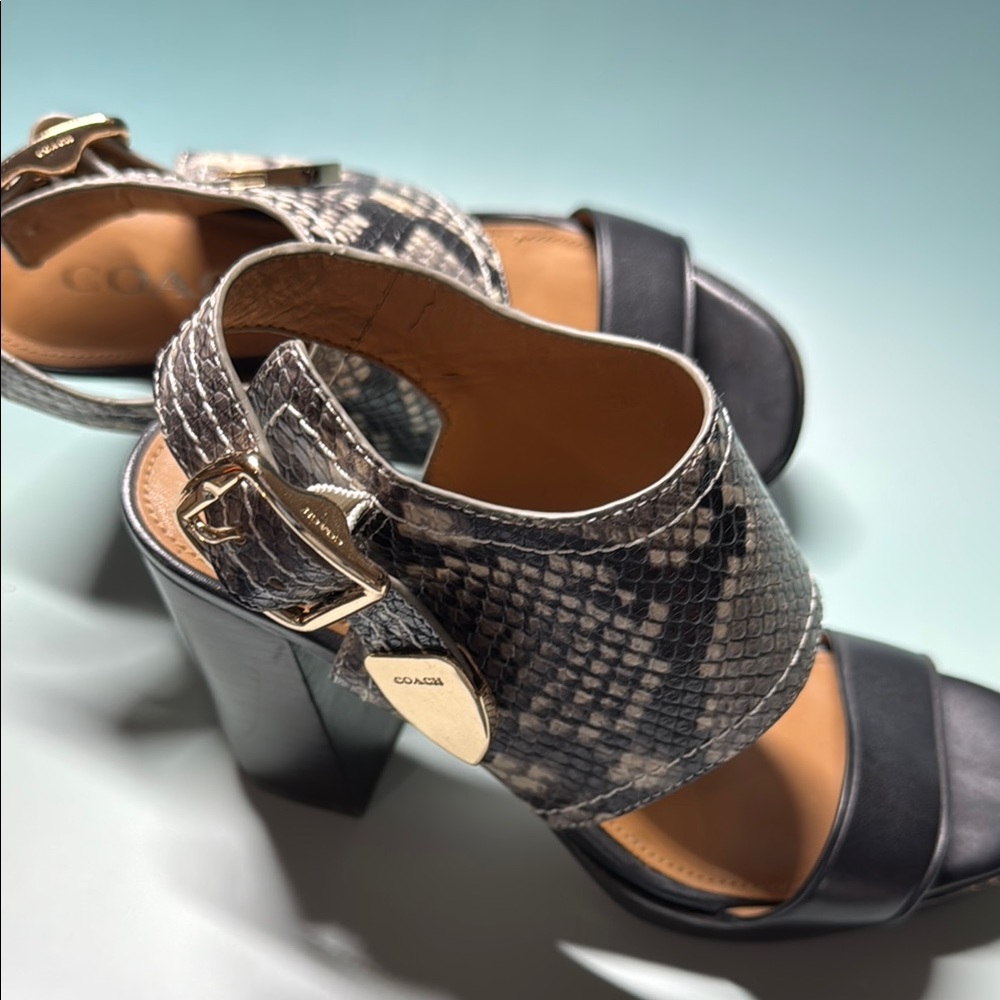 COACH Leather Black and Snake Print Women's Heels EUC
